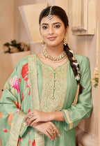 Anaita Light Green Vichitra Silk Sequence Embroidered Salwar Suit | Grocsy