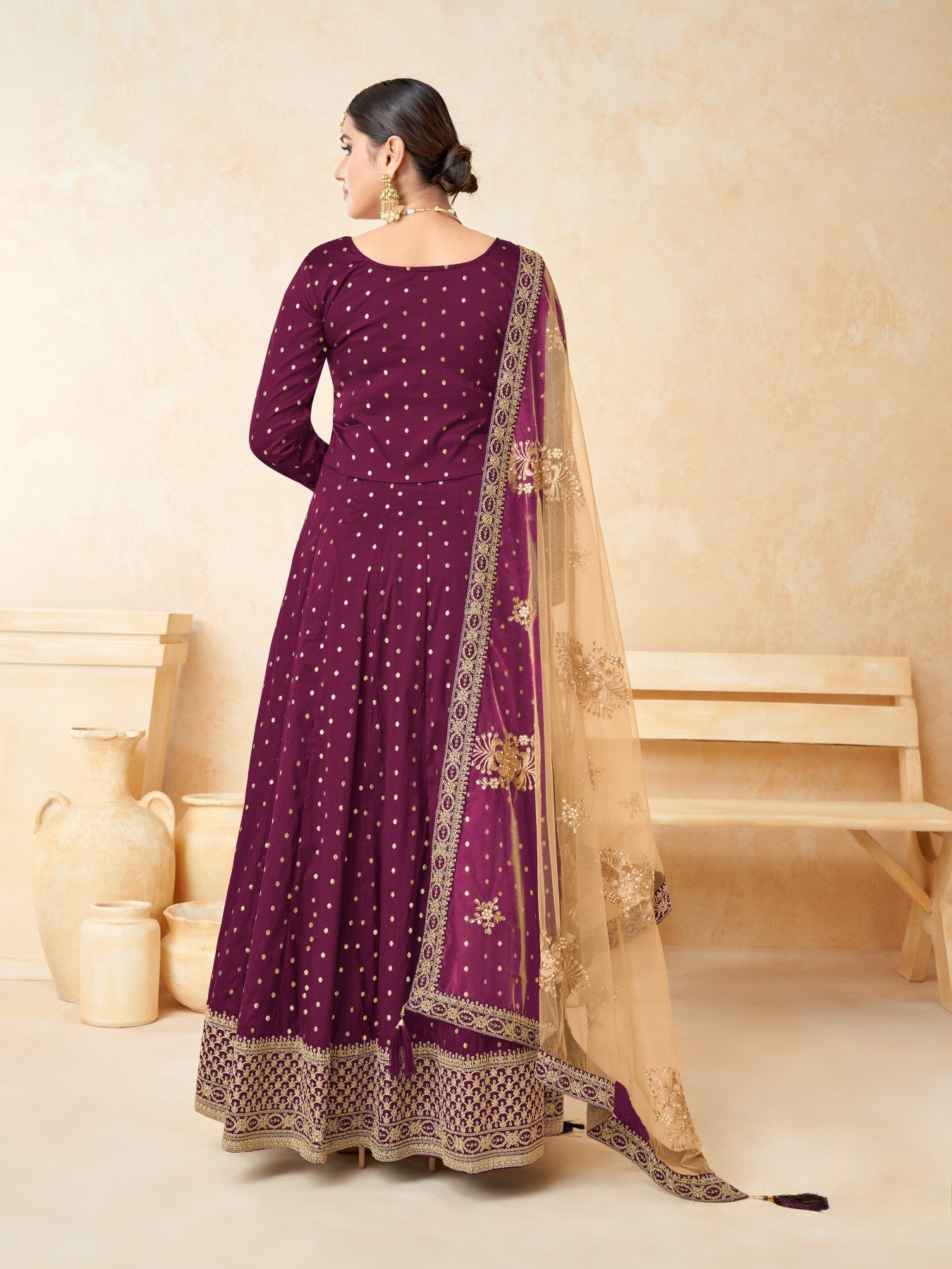 Anaita Purple Embroidered Tapeta Silk Anarkali Suit | Grocsy