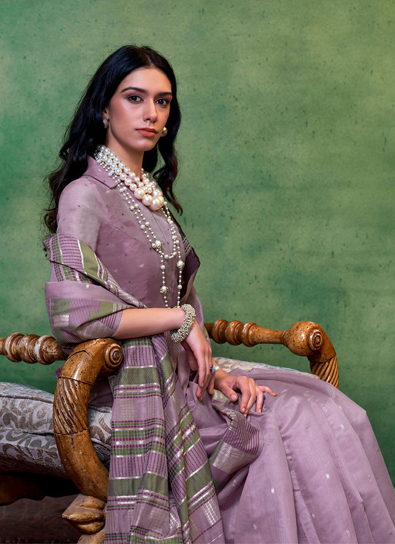 Monjolika Fashion Dark Lilac Colour Cotton Handloom Lightwear Saree For Women | Grocsy