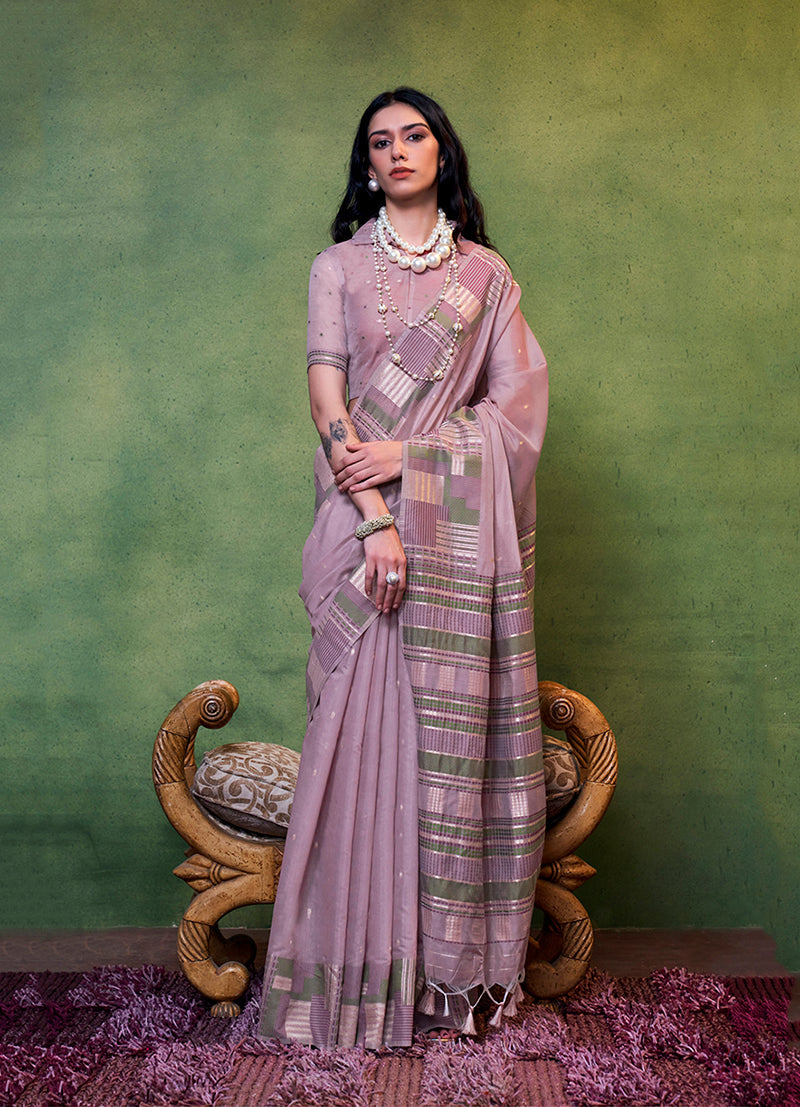 Monjolika Fashion Dark Lilac Colour Cotton Handloom Lightwear Saree For Women | Grocsy