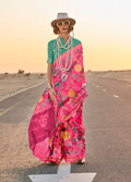 Monjolika Fashion Pink Color Printed Tussar Silk Designer Saree Online | Grocsy
