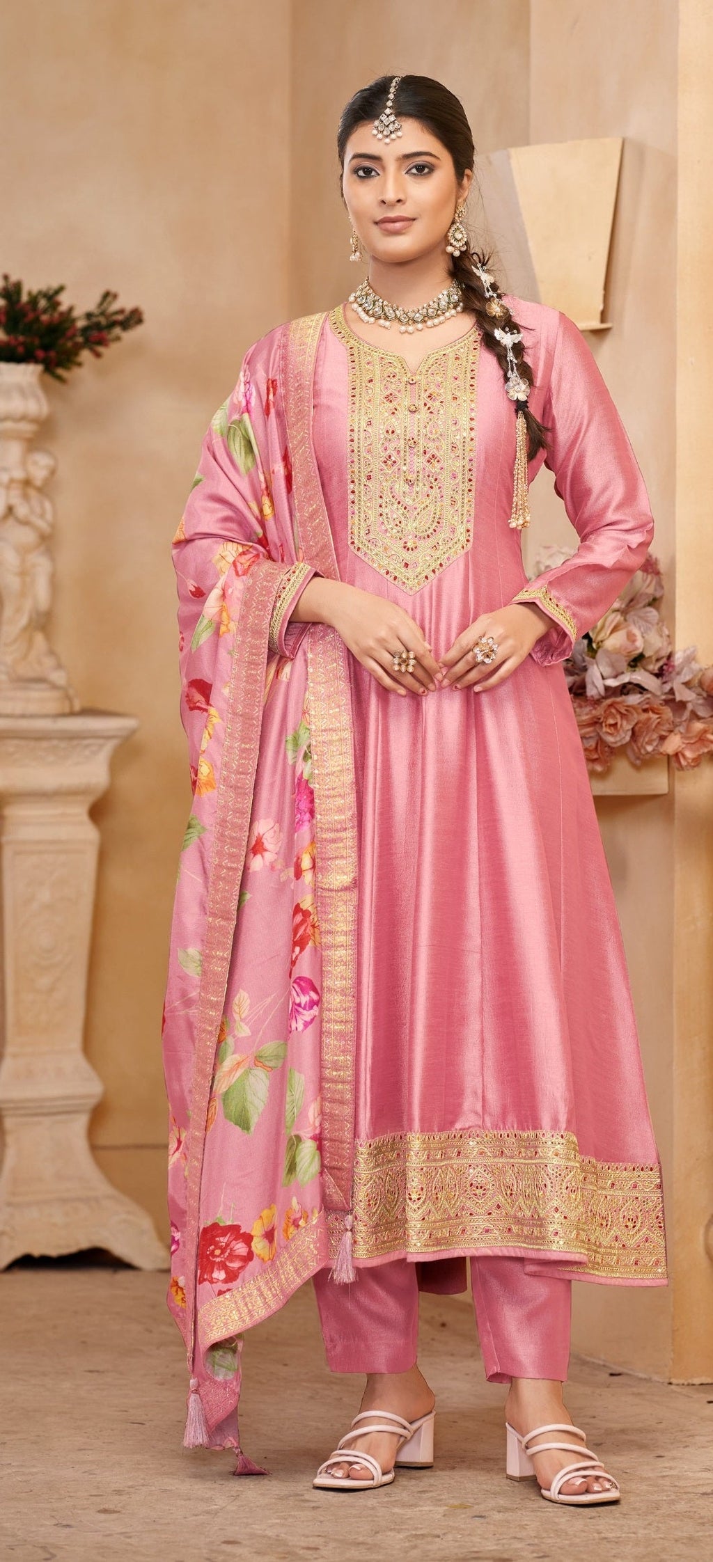 Anaita Light Pink Vichitra Silk Sequence Embroidered Salwar Suit | Grocsy