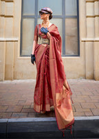 Monjolika Fashion Monjolika Fashion'S Rust Colour Organza Sarees With Blouse | Grocsy