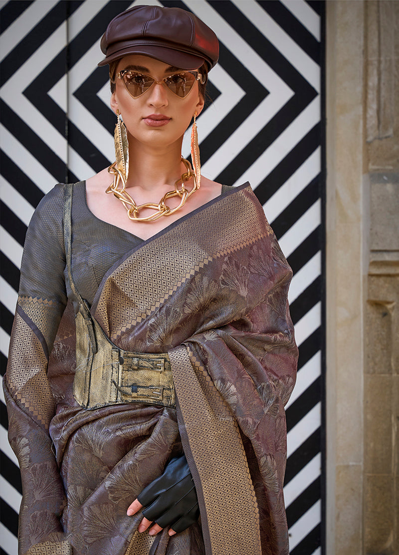 Monjolika Fashion Monjolika Fashion'S Brown Colour Organza Sarees With Blouse | Grocsy