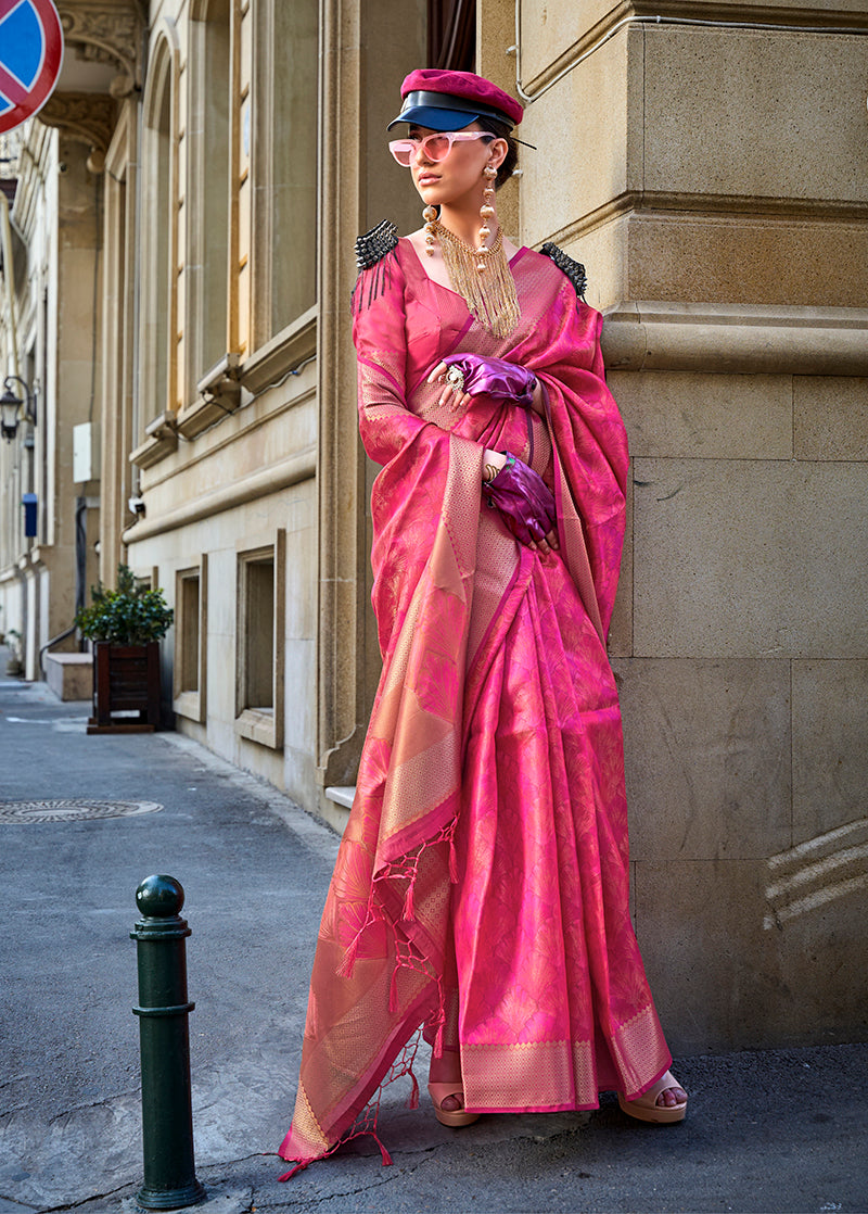 Monjolika Fashion Monjolika Fashion'S Pink Colour Organza Sarees With Blouse | Grocsy