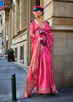 Monjolika Fashion Monjolika Fashion'S Pink Colour Organza Sarees With Blouse | Grocsy