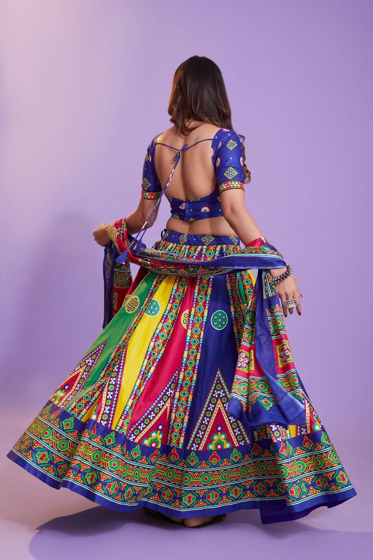 Multi Color Pure Cotton Hand Block Print Navratri Lehenga Choli with Dupatta - Raas | Grocsy