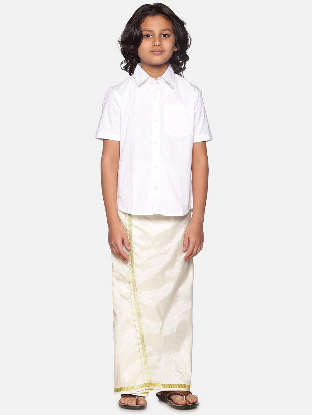 Sethukrishna Boys White Shirt with Readymade Dhoti | Grocsy