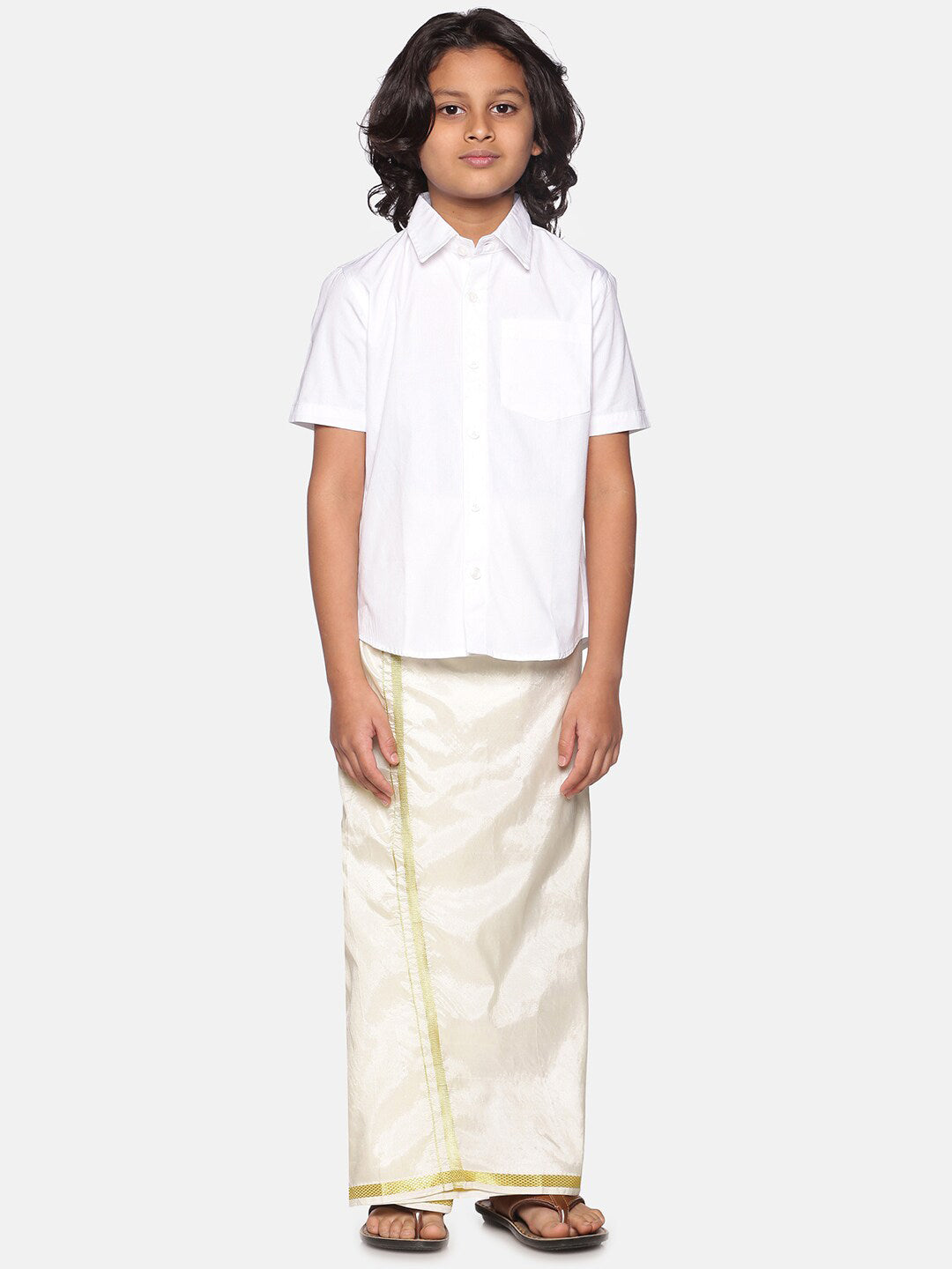 Sethukrishna Boys White Shirt with Readymade Dhoti | Grocsy