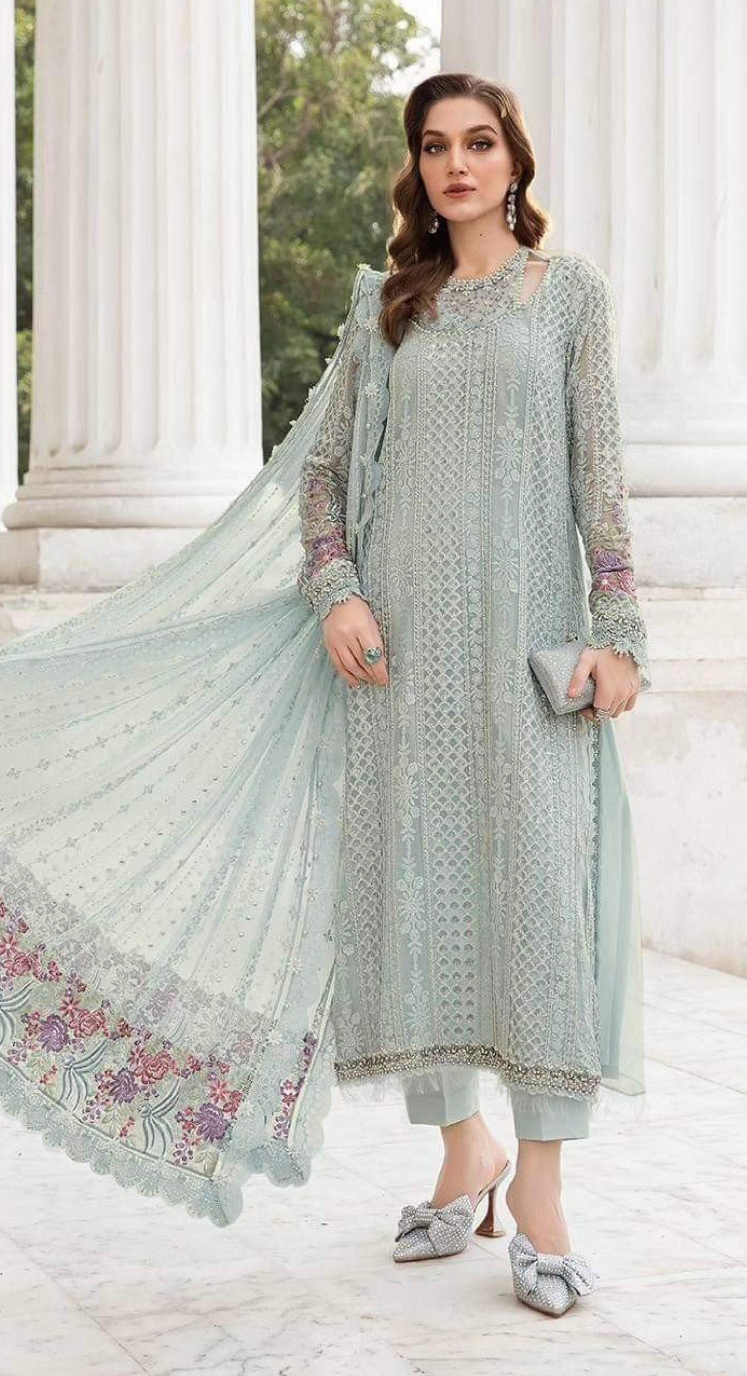 Anaita Sea-Green Fox Georgette Suit With Embroidered Sequence Work | Grocsy