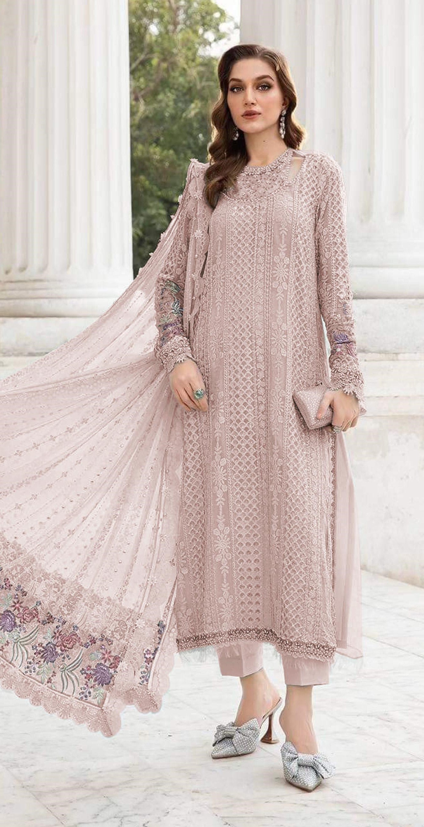 Anaita Peach Fox Georgette Suit With Embroidered Sequence Work | Grocsy