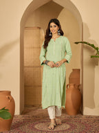 Joban Fashion Pista Green Viscose Rayon Embroidery Readymade Tunic | Grocsy
