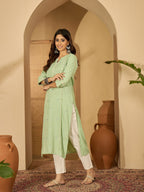 Joban Fashion Pista Green Viscose Rayon Embroidery Readymade Tunic | Grocsy