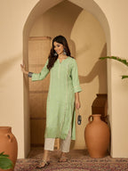 Joban Fashion Pista Green Viscose Rayon Embroidery Readymade Tunic | Grocsy