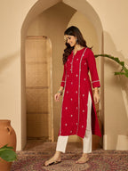 Joban Fashion Red Viscose Rayon Embroidery Readymade Tunic | Grocsy