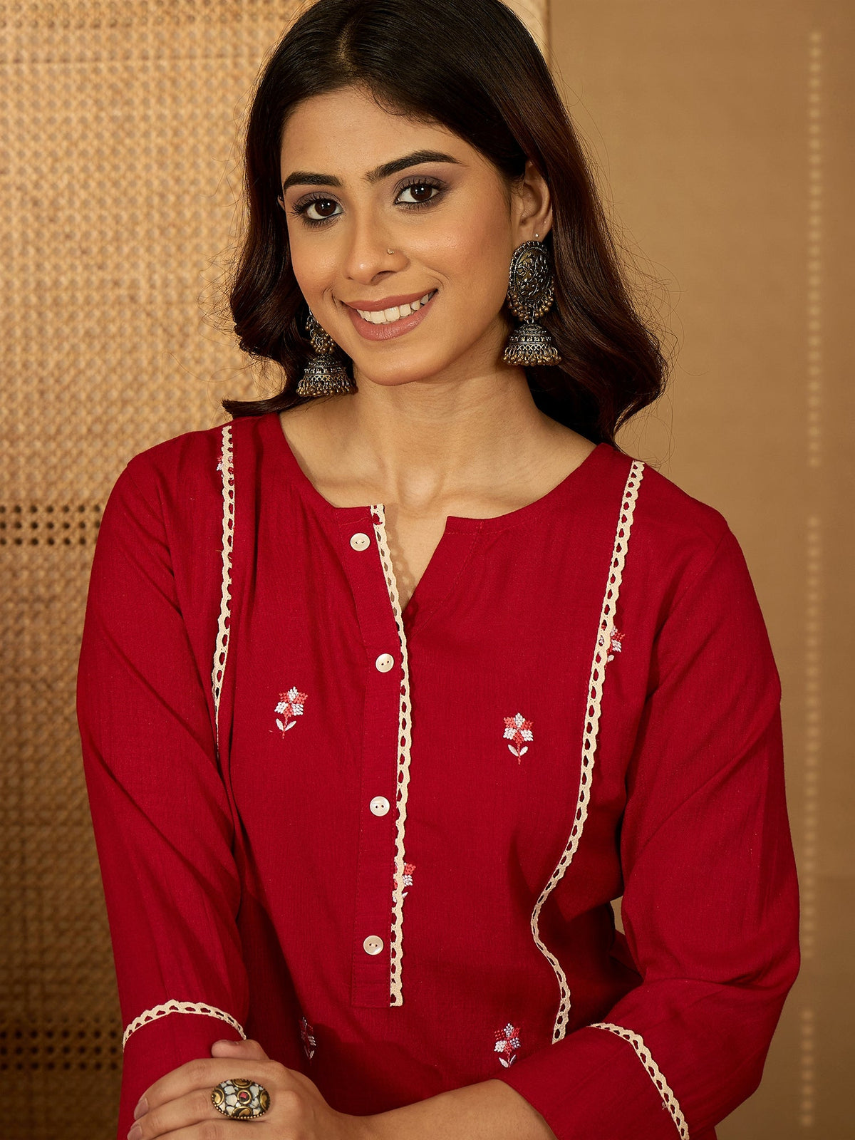 Joban Fashion Red Viscose Rayon Embroidery Readymade Tunic | Grocsy