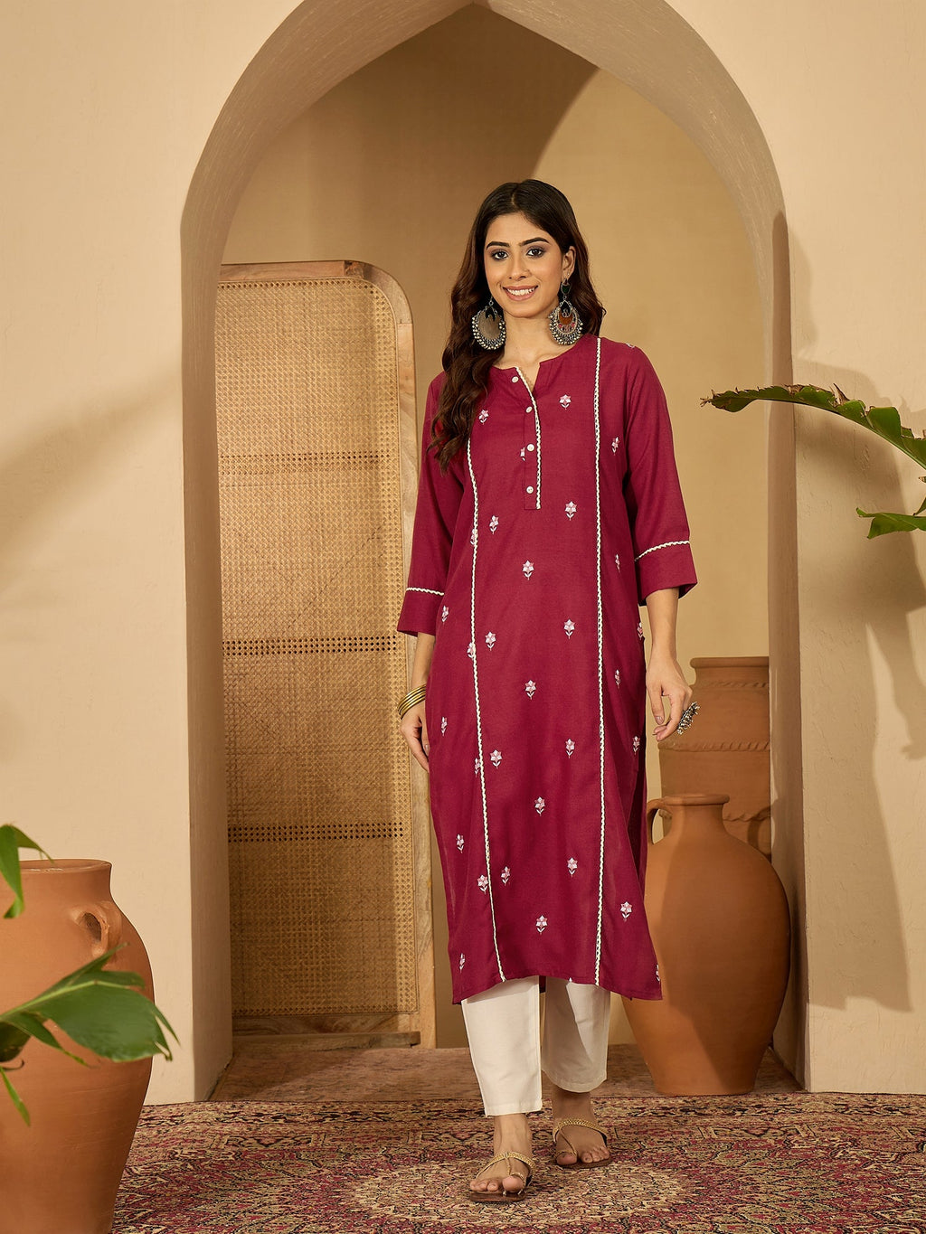 Joban Fashion MAROON Viscose Rayon Embroidery Readymade Tunic | Grocsy