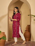Joban Fashion MAROON Viscose Rayon Embroidery Readymade Tunic | Grocsy