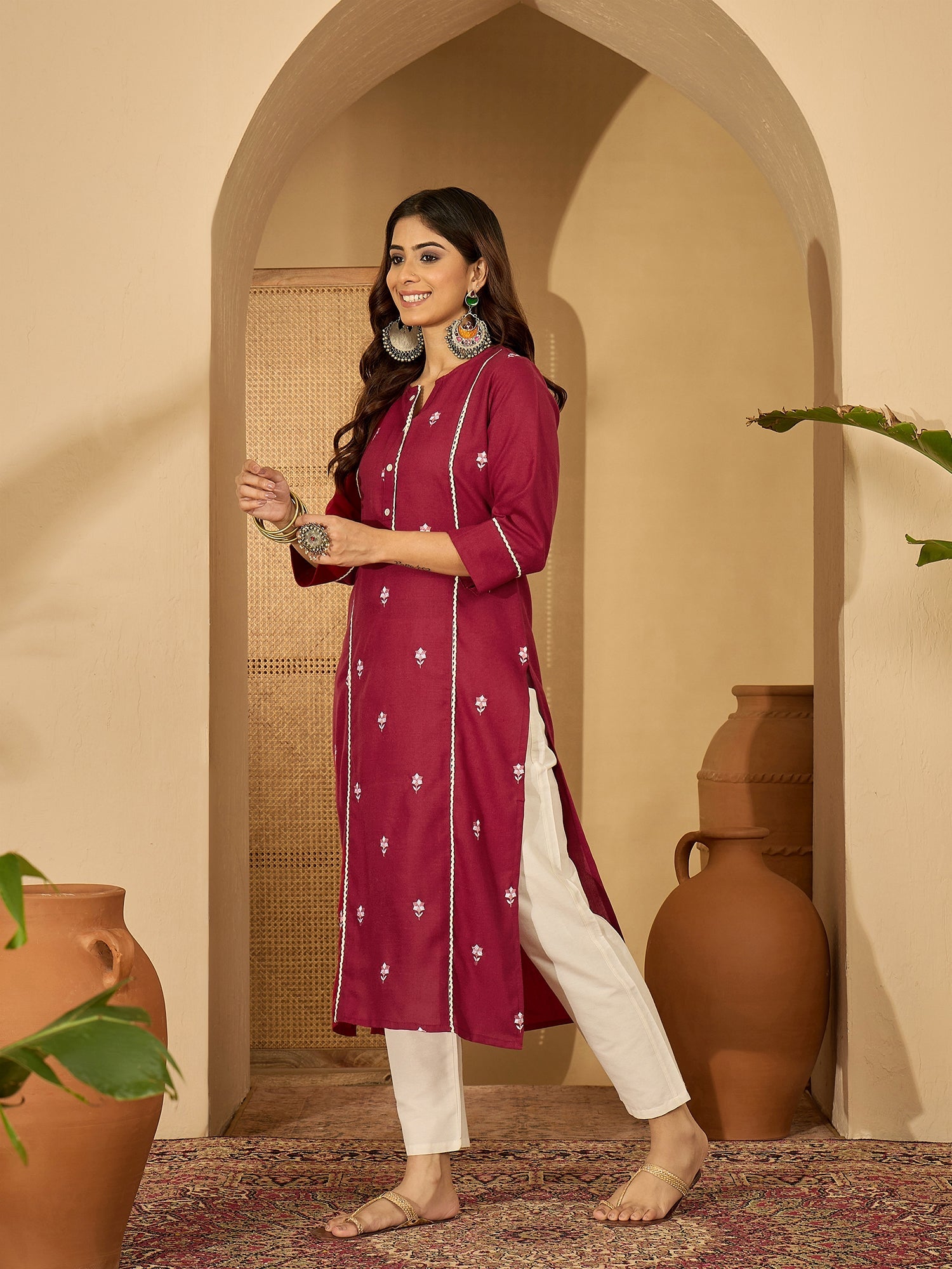 Joban Fashion MAROON Viscose Rayon Embroidery Readymade Tunic | Grocsy