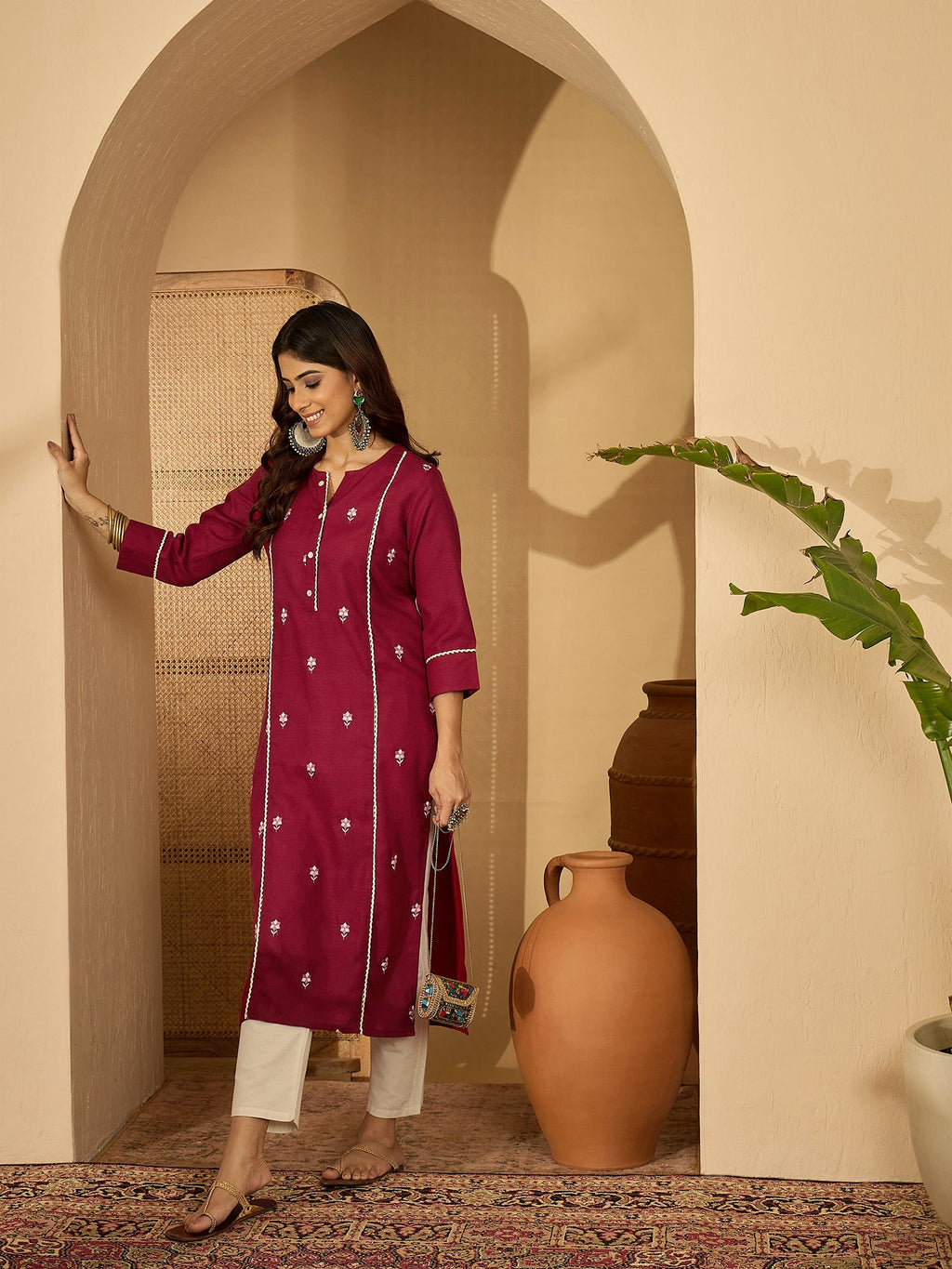Joban Fashion MAROON Viscose Rayon Embroidery Readymade Tunic | Grocsy