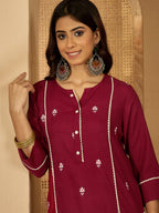 Joban Fashion MAROON Viscose Rayon Embroidery Readymade Tunic | Grocsy