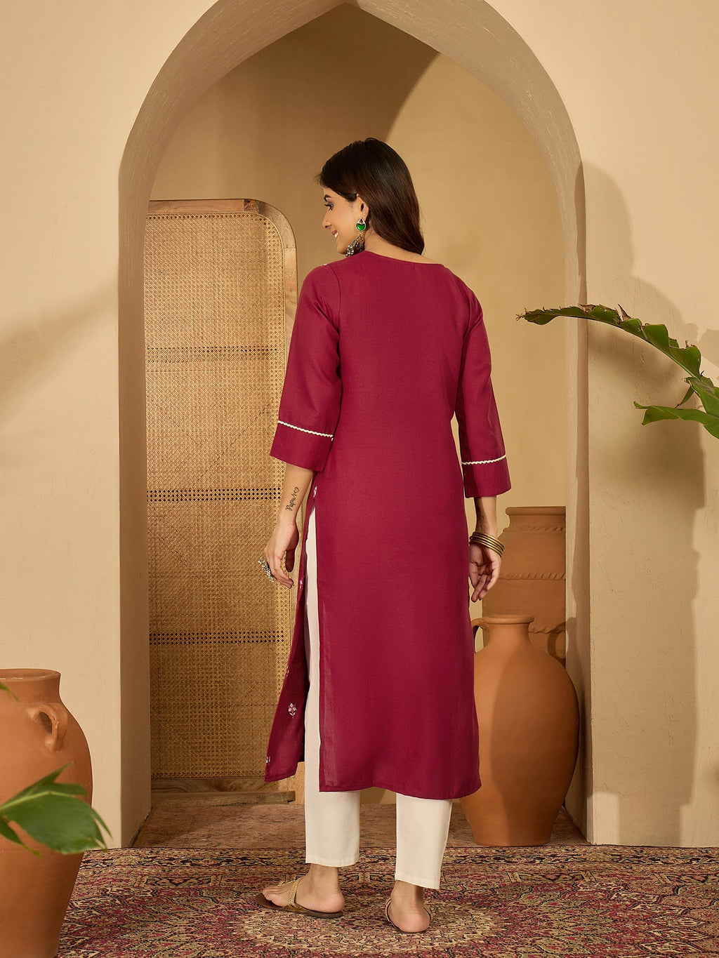 Joban Fashion MAROON Viscose Rayon Embroidery Readymade Tunic | Grocsy