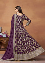 Monjolika Fashion Dark-Purple Color Embroidered Santoon Silk Salwar Suit | Grocsy