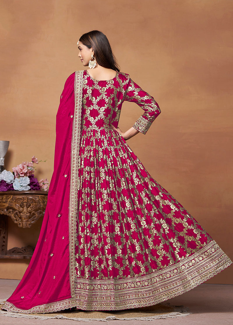 Monjolika Fashion Crimson Color Embroidered Santoon Silk Salwar Suit | Grocsy