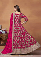 Monjolika Fashion Crimson Color Embroidered Santoon Silk Salwar Suit | Grocsy