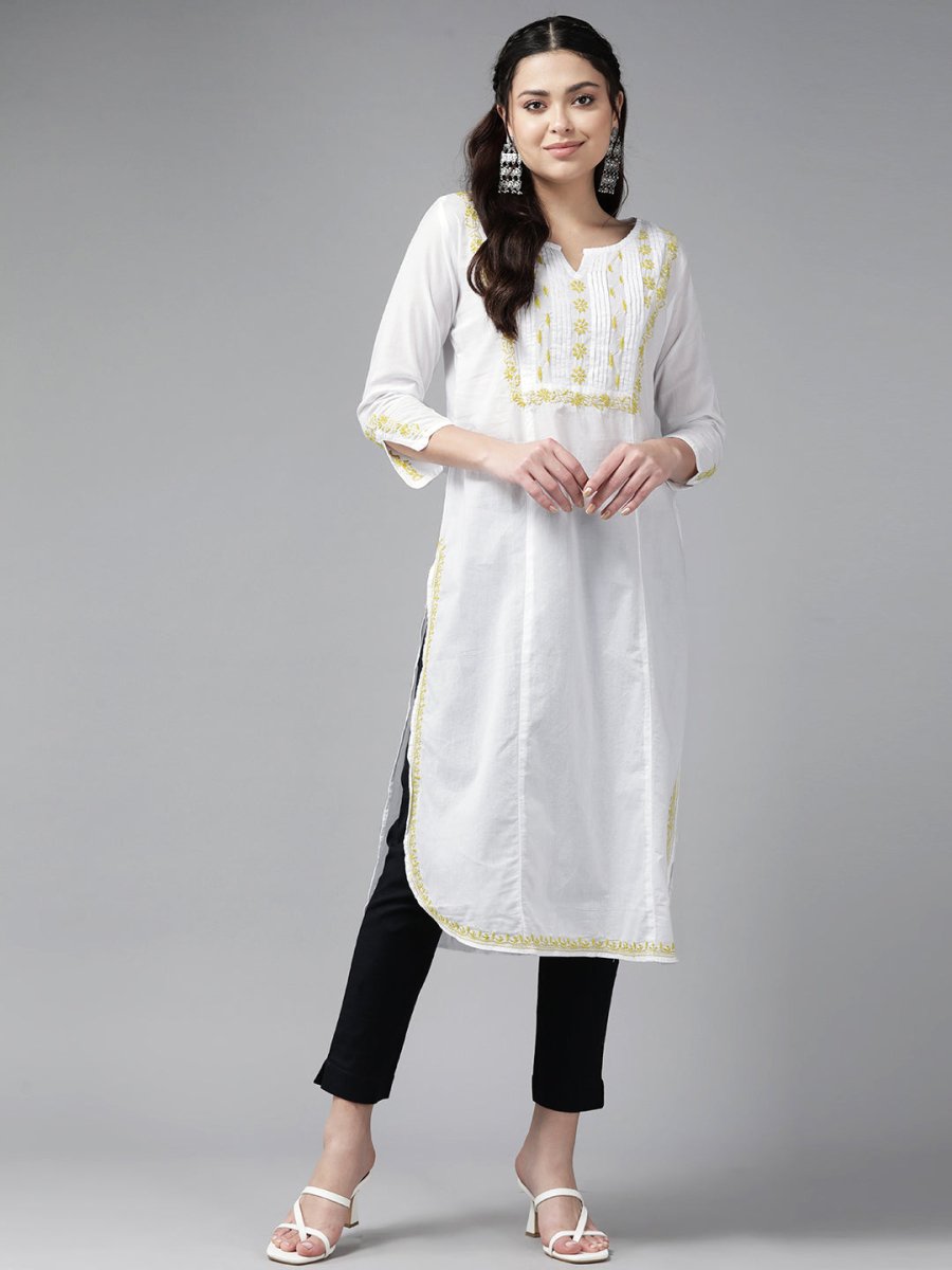 ADA Floral Embroidered Chikankari Kurta | Grocsy