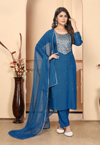 Monjolika Fashion Dark Blue Colour Rayon Embroidered Designer Long Kurti | Grocsy