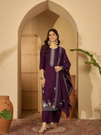 Joban Fashion Purple Silk Embroidery Readymade Kurta Set | Grocsy