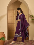 Joban Fashion Purple Silk Embroidery Readymade Kurta Set | Grocsy