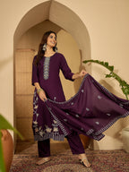 Joban Fashion Purple Silk Embroidery Readymade Kurta Set | Grocsy