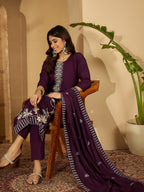 Joban Fashion Purple Silk Embroidery Readymade Kurta Set | Grocsy