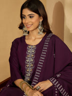Joban Fashion Purple Silk Embroidery Readymade Kurta Set | Grocsy