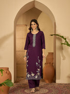 Joban Fashion Purple Silk Embroidery Readymade Kurta Set | Grocsy