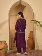 Joban Fashion Purple Silk Embroidery Readymade Kurta Set | Grocsy