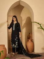 Joban Fashion Black Silk Embroidery Readymade Kurta Set | Grocsy