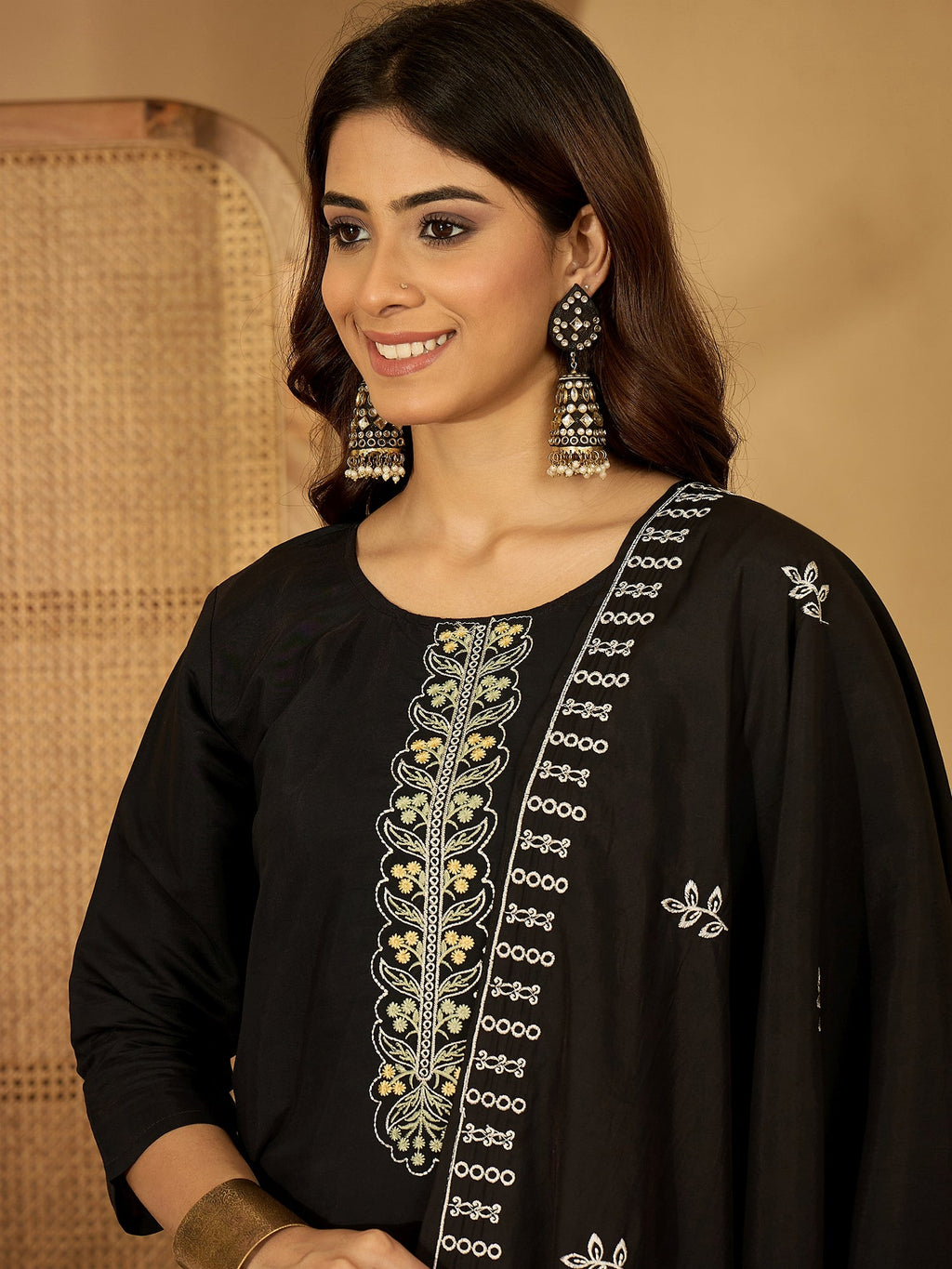 Joban Fashion Black Silk Embroidery Readymade Kurta Set | Grocsy