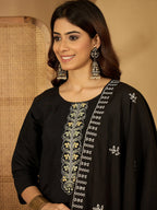 Joban Fashion Black Silk Embroidery Readymade Kurta Set | Grocsy