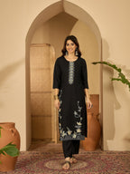 Joban Fashion Black Silk Embroidery Readymade Kurta Set | Grocsy