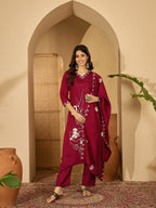 Joban Fashion Maroon Silk Embroidery Readymade Kurta Set | Grocsy