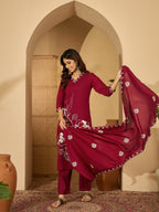 Joban Fashion Maroon Silk Embroidery Readymade Kurta Set | Grocsy