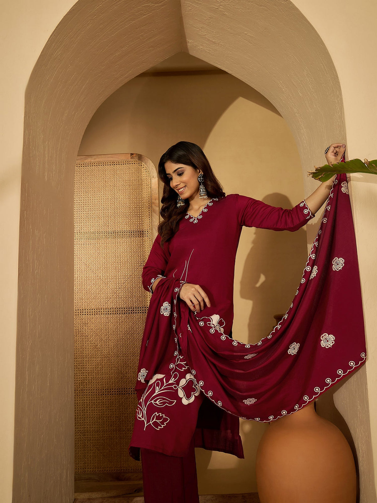 Joban Fashion Maroon Silk Embroidery Readymade Kurta Set | Grocsy