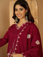 Joban Fashion Maroon Silk Embroidery Readymade Kurta Set | Grocsy