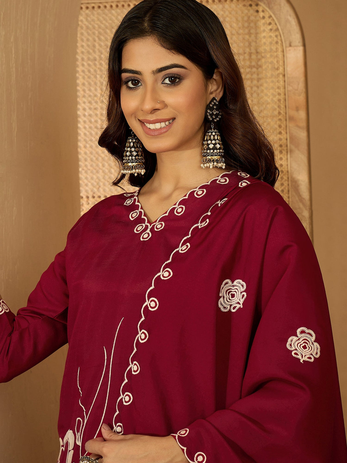 Joban Fashion Maroon Silk Embroidery Readymade Kurta Set | Grocsy