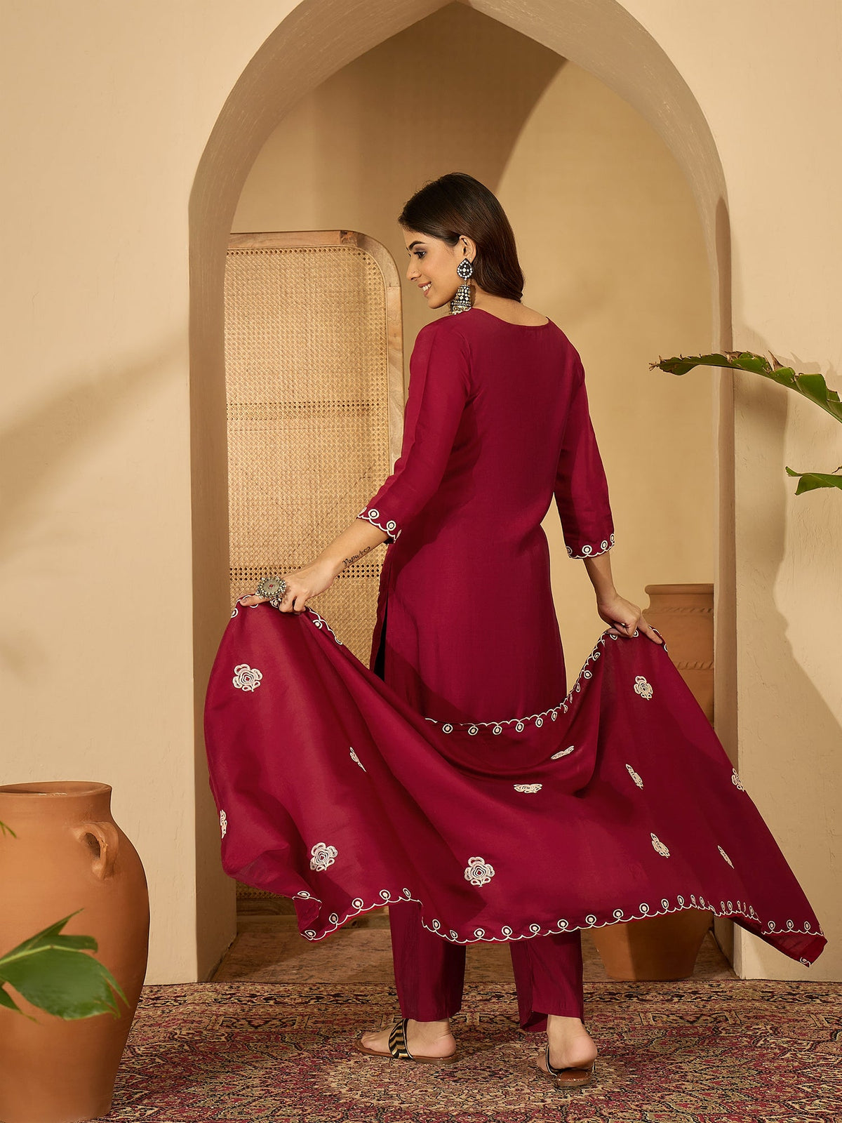 Joban Fashion Maroon Silk Embroidery Readymade Kurta Set | Grocsy