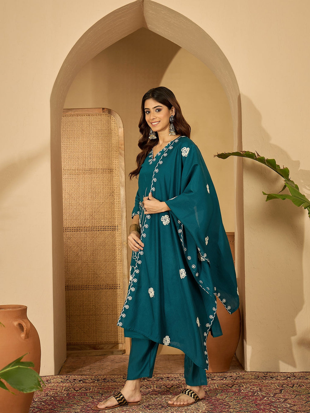 Joban Fashion Teal Silk Embroidery Readymade Kurta Set | Grocsy