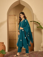 Joban Fashion Teal Silk Embroidery Readymade Kurta Set | Grocsy